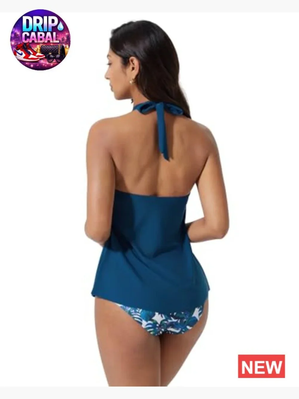 Halter Tankini Swimsuit High Waist Cowl Neck 2 Piece Bathing Suit